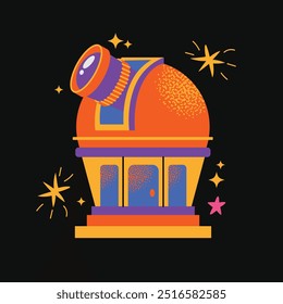 Astronomy Research Equipment set. Space planet, Earth, galaxy, observatories, astronomical telescope, spacecraft, cosmos science, minimal vector illustrations isolated on background