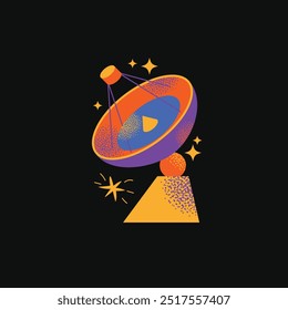 Astronomy Research Equipment set. Space planet, Earth, galaxy, observatories, astronomical telescope, spacecraft, cosmos science, minimal vector illustrations isolated on background