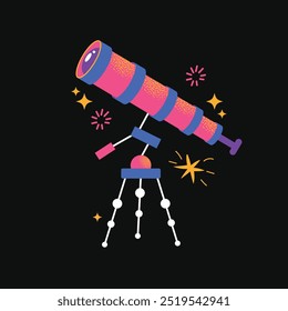 Astronomy Research Equipment set. Space planet, Earth, galaxy, observatories, astronomical telescope, spacecraft, cosmos science, minimal vector illustrations isolated on background