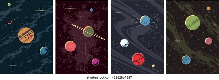 Astronomy Retro Style Solar System Backgrounds Set