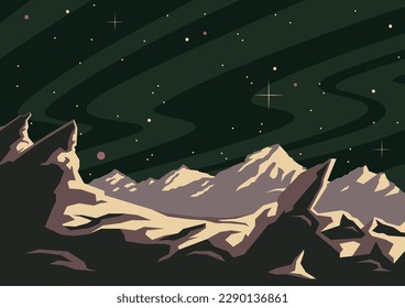 Astronomy Retro Style Space Landscape Background
