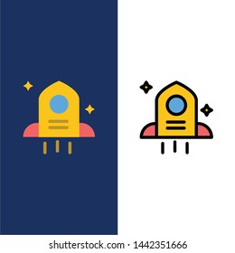 Astronomy, Rocket, Space  Icons. Flat and Line Filled Icon Set Vector Blue Background