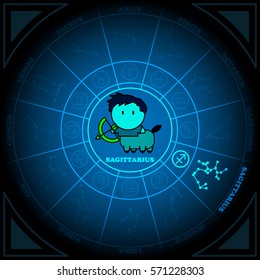 Astronomy of Sagittarius Zodiac Circle with zodiac sign icon vector on black background