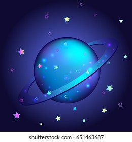 Astronomy: Saturn planet. Hand-drawn colorful art. Kawaii style. Invitation elements. Isolated vector illustration. Tattoo, astrology, alchemy, magic, space and nature symbol background.