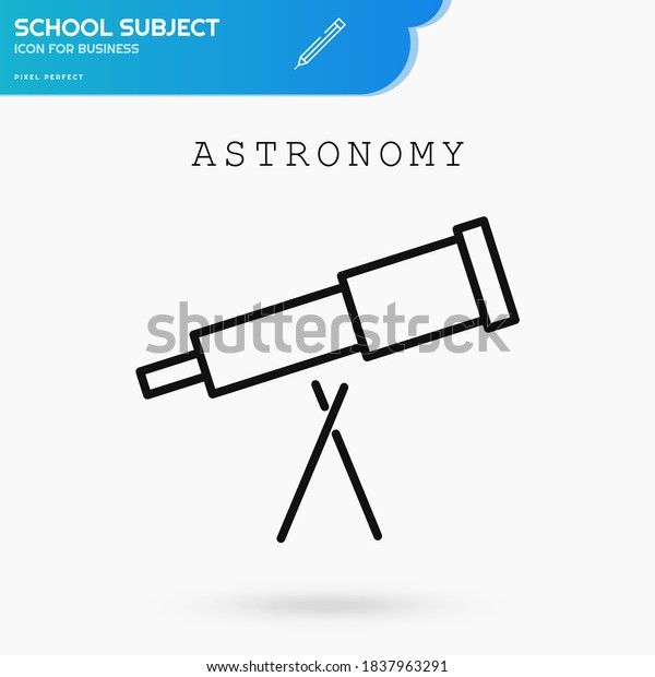 Astronomy school subject linear black icon\
vector template with telescope for collage and academy. Thin black\
icon for education and science. Eps 10\
vector