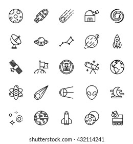 Astronomy, science. Set of vector icons. Outline style