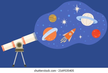 Astronomy, scientifical research of sky. Exploration of universe nature, satellites and planets. Telescope for observing space objects. Stargazing equipment for working with galaxy exploration