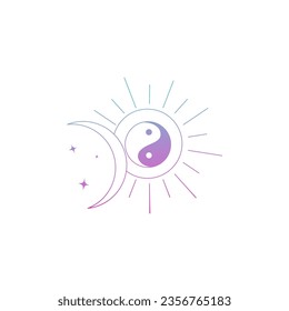 Astronomy set, stars moon sun harmony yin yang