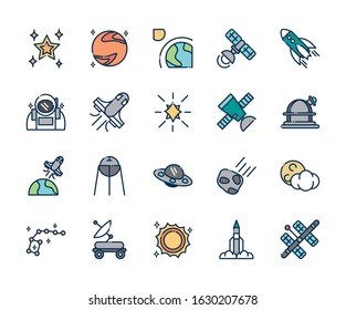 astronomy and space exploration observation science icons set on white background vector illustration