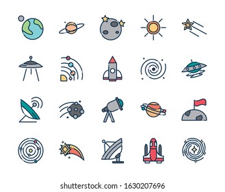 astronomy and space exploration observation science icons set on white background vector illustration
