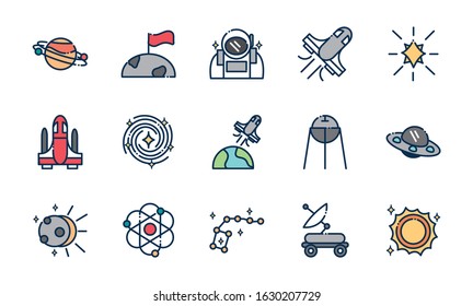 astronomy and space exploration observation science icons set on white background vector illustration