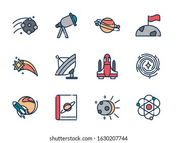 astronomy and space exploration observation science icons set on white background vector illustration