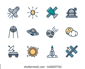 astronomy and space exploration observation science icons set on white background vector illustration