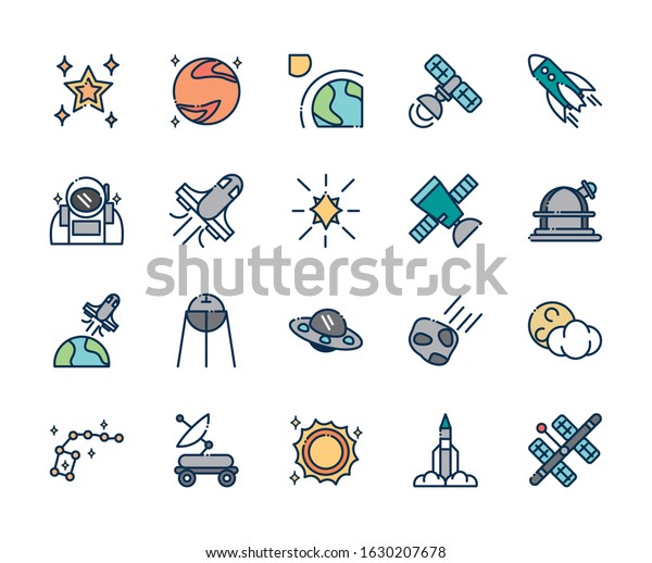 astronomy and space\
exploration observation science icons set on white background\
vector illustration