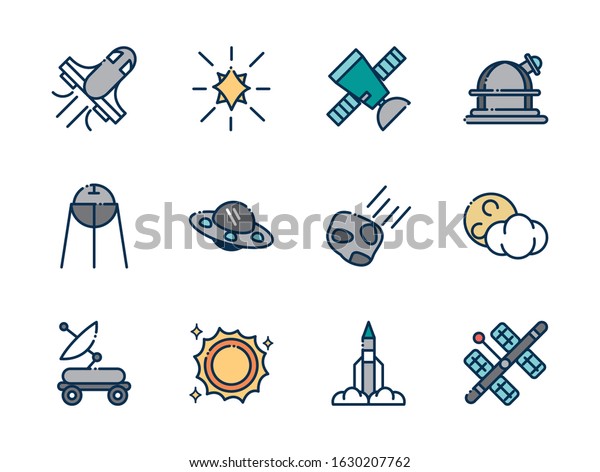 astronomy and space\
exploration observation science icons set on white background\
vector illustration