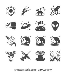 Astronomy and space icons. Included the icons as star, astronaut, alien, star, ufo, blackhole and more.
