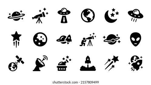 Astronomy and space icons set on black and white design. 