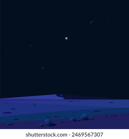 Astronomy and space landscape vector illustration with moonlight