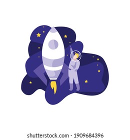 Espacio astronómico composición de personas con personajes de estilo doodle de astronautas estrellas e imágenes del planeta ilustración vectorial