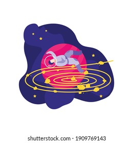 Astronomy space people composition with doodle style characters of astronauts stars and planet images vector illustration