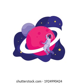 Astronomy space people composition with doodle style characters of astronauts stars and planet images vector illustration