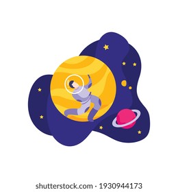 Astronomy space people composition with doodle style characters of astronauts stars and planet images vector illustration