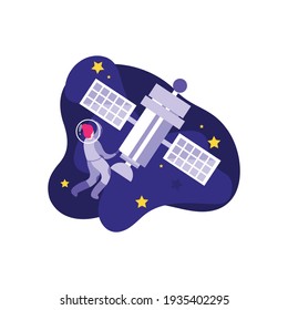 Astronomy space people composition with doodle style characters of astronauts stars and planet images vector illustration
