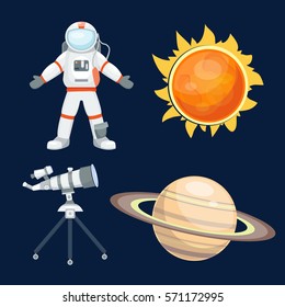 Astronomy space rocket cartoon set vector.