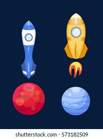 Astronomy space rocket cartoon vector illustration.