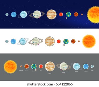 Astronomy, space, solar system infographics. Parade of planets, planetarium icon or symbol. Vector illustration