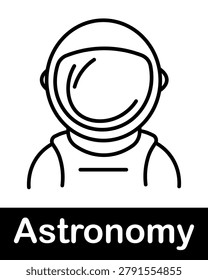 Astronomy space suit set icon. Line icon with astronaut helmet, visor reflection, suit outline, human figure inside protective gear for space exploration environment