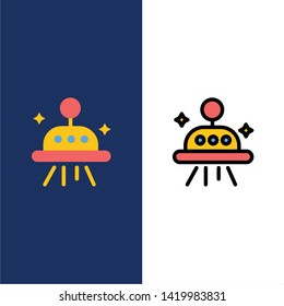 Astronomy, Space, Ufo  Icons. Flat and Line Filled Icon Set Vector Blue Background