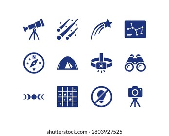 Astronomy Stargazing and Night Sky Exploration Solid Icons