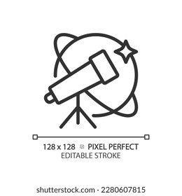 Astronomy and STEM pixel perfect linear icon. Alternative way to study celestial bodies. Education course. Thin line illustration. Contour symbol. Vector outline drawing. Editable stroke