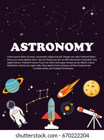 Astronomy study and science. Education and science layout concepts. Flat modern style.