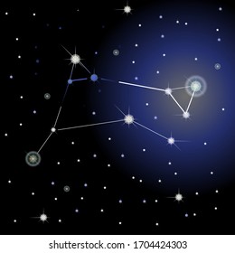 Astronomy symbol of constellation Aries. Bright stars in the black backgroung