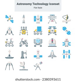 iconset de tecnología astronómica con diseño de estilo plano. uso para astronomía, cohete, icono de satélite tecnológico