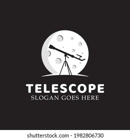 Astronomy telescope with planet or moon logo illustration vector template