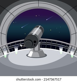 Astronomy theme with big telescope illustration