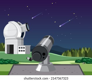 Astronomy theme with big telescope station illustration