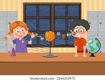 Astronomy theme with kid students illustration