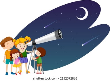 Tema astronómico con niños mirando la ilustración de las estrellas