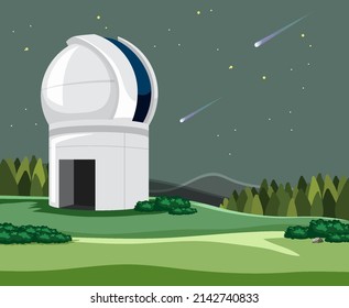 Astronomy theme with planetarium in the field illustration