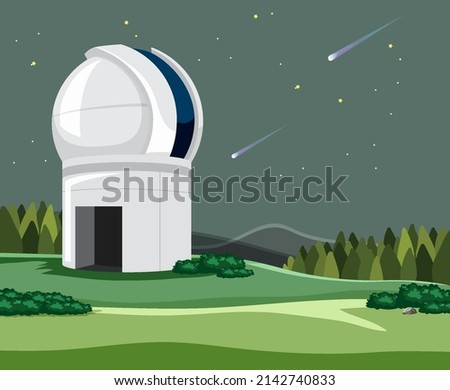 Astronomy theme with planetarium in the field illustration