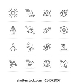 astronomy vector line icons, minimal pictogram design, editable stroke for any resolution, space and universe concept