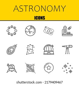 astronomy vector line icons set. moon phases, mars and planet Icons. Thin line design. Modern outline graphic elements, simple stroke symbols stock illustration