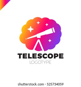 Astronomy Vector Logo Design Template. Telescope Or Horoscope In Cloud With Star Icon