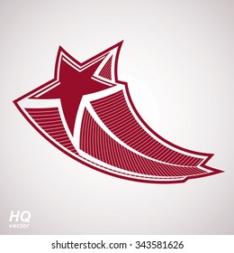 Astronomy vector red pentagonal comet star, heraldry object. Eps8 superstar icon. Armed forces design element isolated on white background.