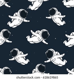 astronomy vector seamless pattern.Many cute spacemans flying in outer space