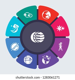 astronomy vector template for infographics. Business concept with 9 options, steps, parts, segments. Banner infographic cycling diagram, round chart, Eclipse, Eccentricity, Earth icons